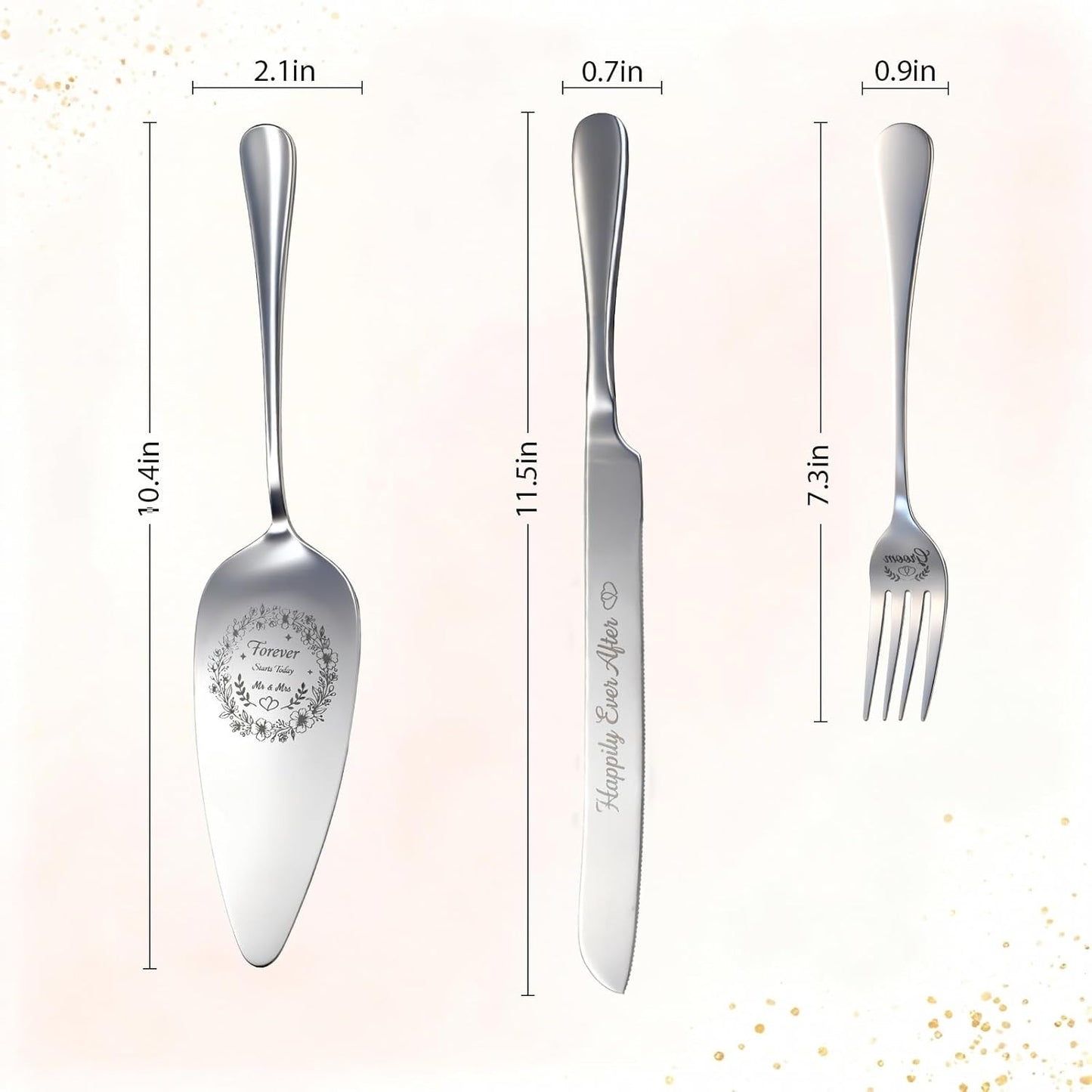 4 Piece Wedding Cake Cutting Set, Knife and Server with Forks, Elegant Wedding Cake Knife and Server Set for Bride and Groom(Gold)