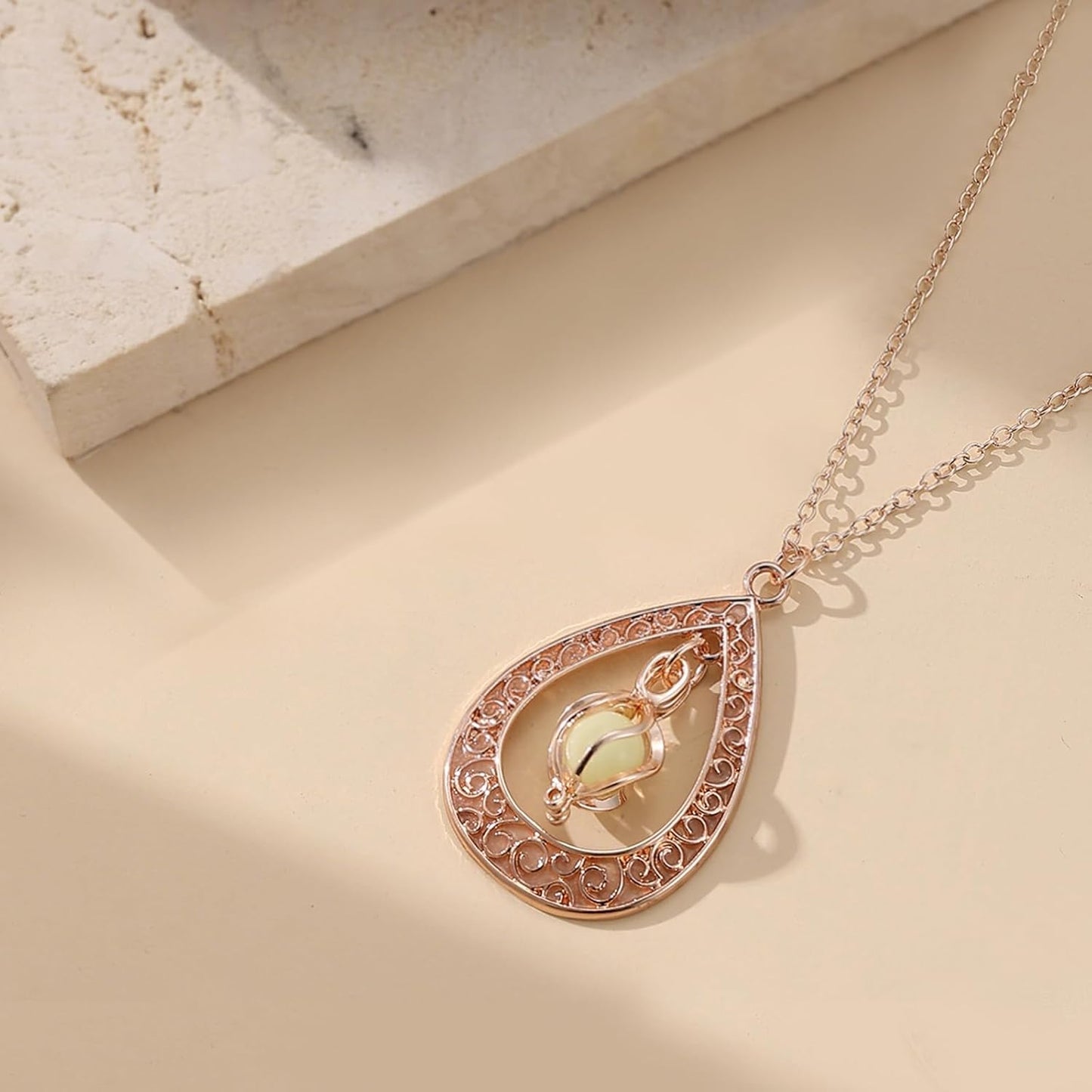 EEQQBZ Glow in The Dark Silver Teardrop shape necklace,Fantasy Glowing Jewelry Charm