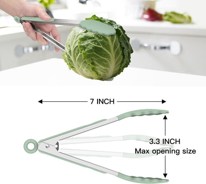 Hotec Mini Silicone Kitchen Tongs for Cooking - 7-Inch Small Serving Tongs with Silicone Tips, Set of 3 (Blue)