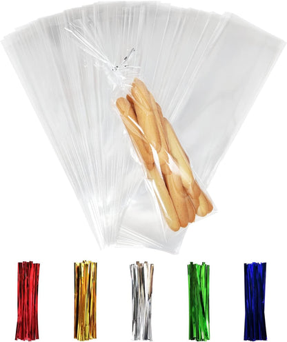 XLSFPY 100PCS Clear Cellophane Bags, 5x7 Small Treat Bags with Ties, Cake Pop Bags, Candy Bags, Goodie Bags, Rice Crispy Treat Bags, Clear Bags for Favors Birthday Party (5'' x 7'')