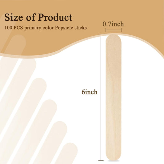 KTOJOY 100Pcs Jumbo Wooden Craft Sticks Popsicle Stick 6” Long x 3/4”Wide Treat Ice Pop for DIY Crafts，Home Art Projects, Classroom Supplies