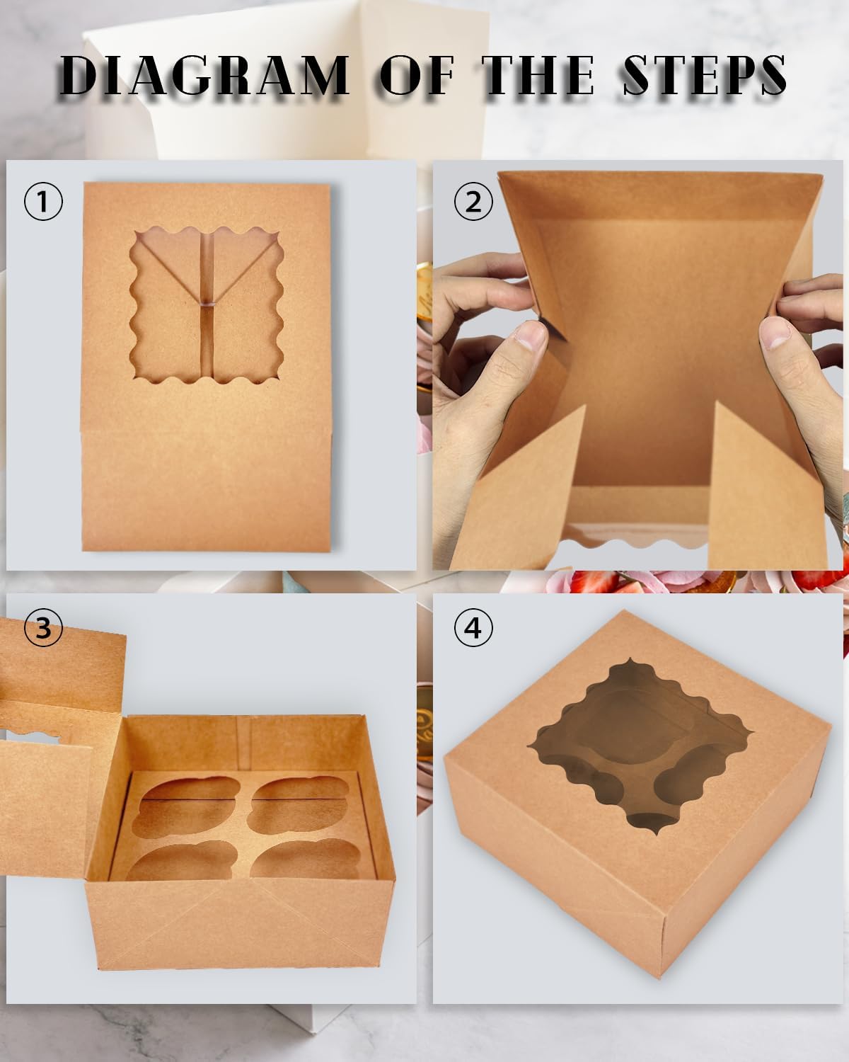 qiqee Auto-pop Up Cupcake Boxes with Window White 40PCS 12 Count Cupcake Box 13"x10"x3.5" Cupcakes Carrier, 12 Cupcake Containers with 2 rolls of pink ribbons