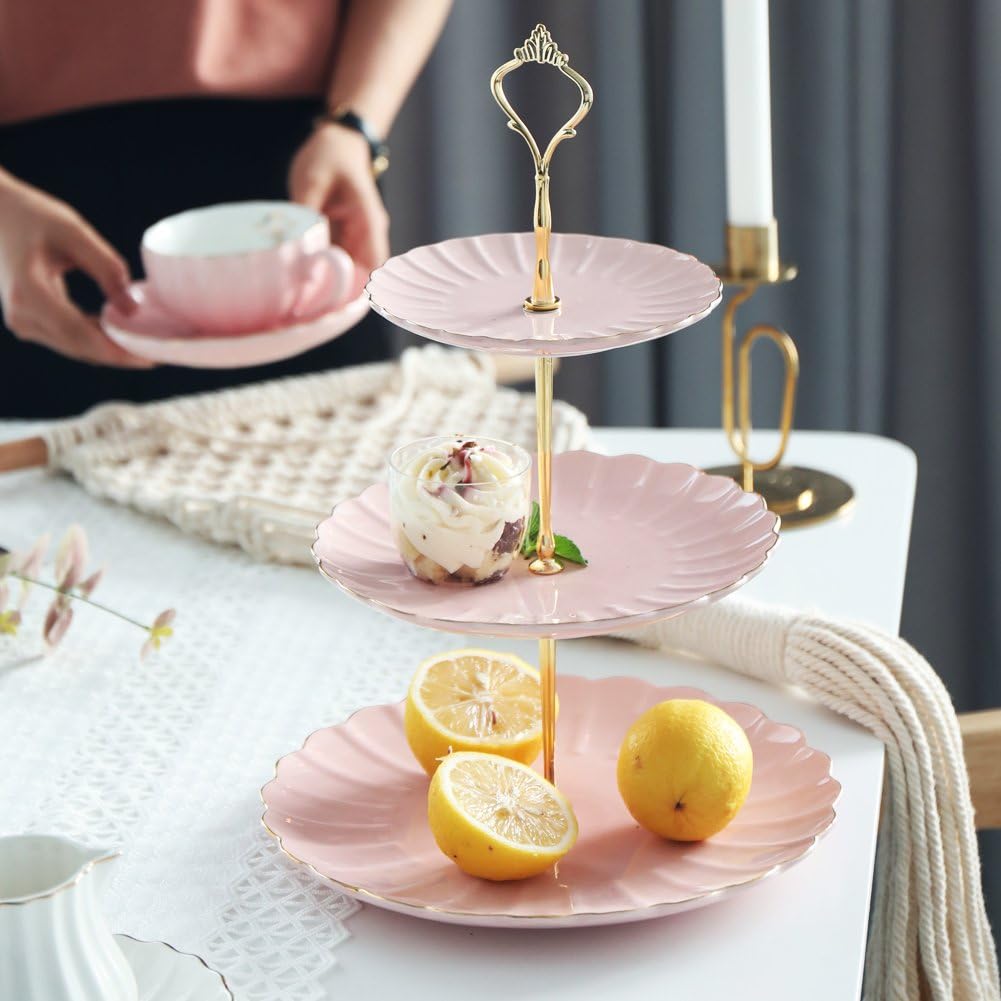 Sweejar 3 Tier Ceramic Cake Stand Wedding, Dessert Cupcake Stand for Tea Party Serving Platter (White)