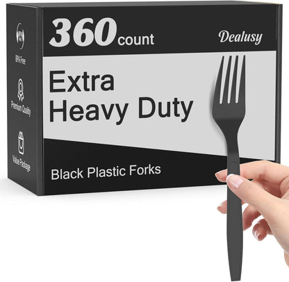 Dealusy 360 Count Extra Heavy Duty Clear Plastic Forks Disposable, BPA-Free, Heat Resistant, Solid and Durable Disposable Forks Bulk, Premium Plastic Forks heavy duty for Party Supply
