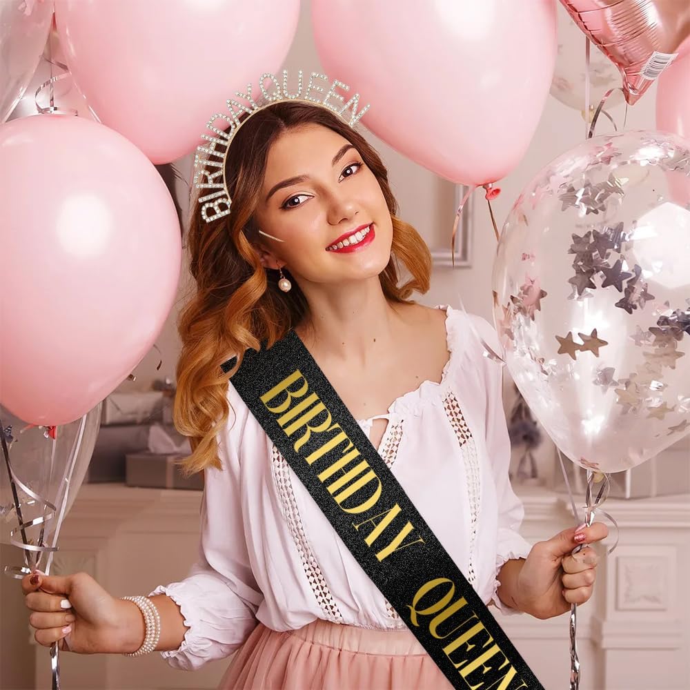 Birthday Sash & Crown for Women - Tiara Headband, Girls' Decorations Accessories