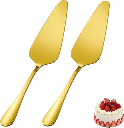 Cake Pie Server, 2 Pack Stainless Steel Pizza Pastry Cake Slicer Server Set, Cake Cutter with Serrated Edges for Kitchen, Restaurants, Wedding, Birthdays and Parties