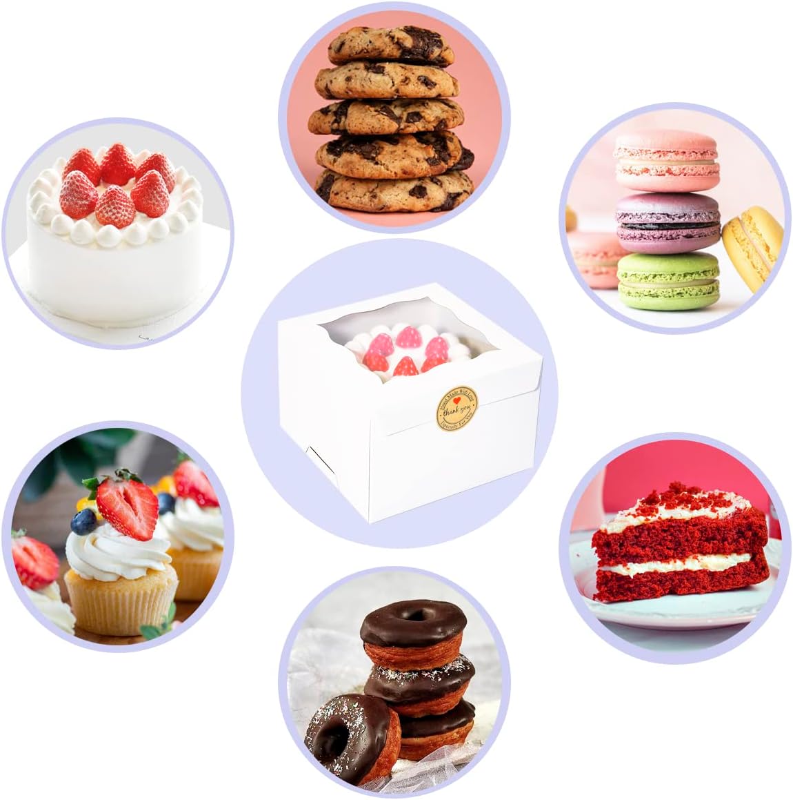 Cookie Boxes with Window 4.5x4.5x3 Inch-50 Pack,White Bakery Boxes,Mini Treat Boxes for Mini Bundt Cake and Individual Cheesecakes