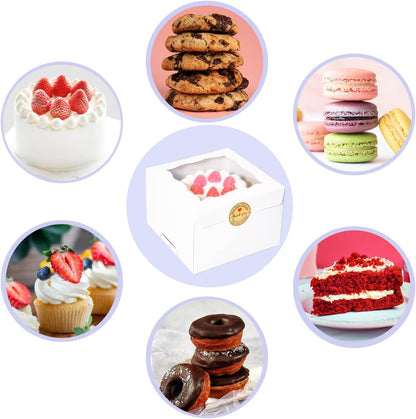 Cookie Boxes with Window 4.5x4.5x3 Inch-50 Pack,White Bakery Boxes,Mini Treat Boxes for Mini Bundt Cake and Individual Cheesecakes