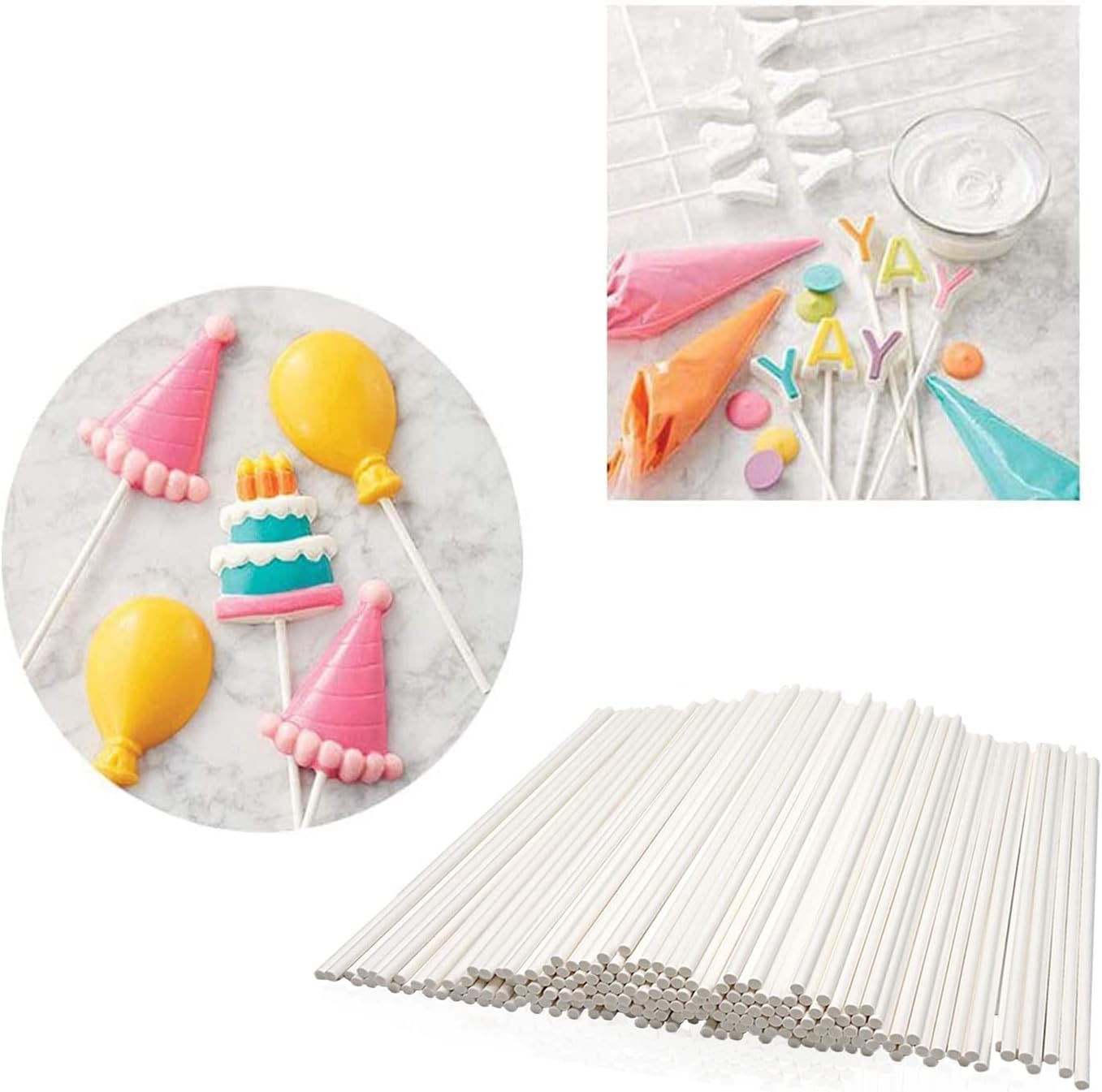 8 Inch White Lollipop Sticks, Lollipop Treat Sticks, for Homemade Candy, Cookies, Dessert, 200 Pcs