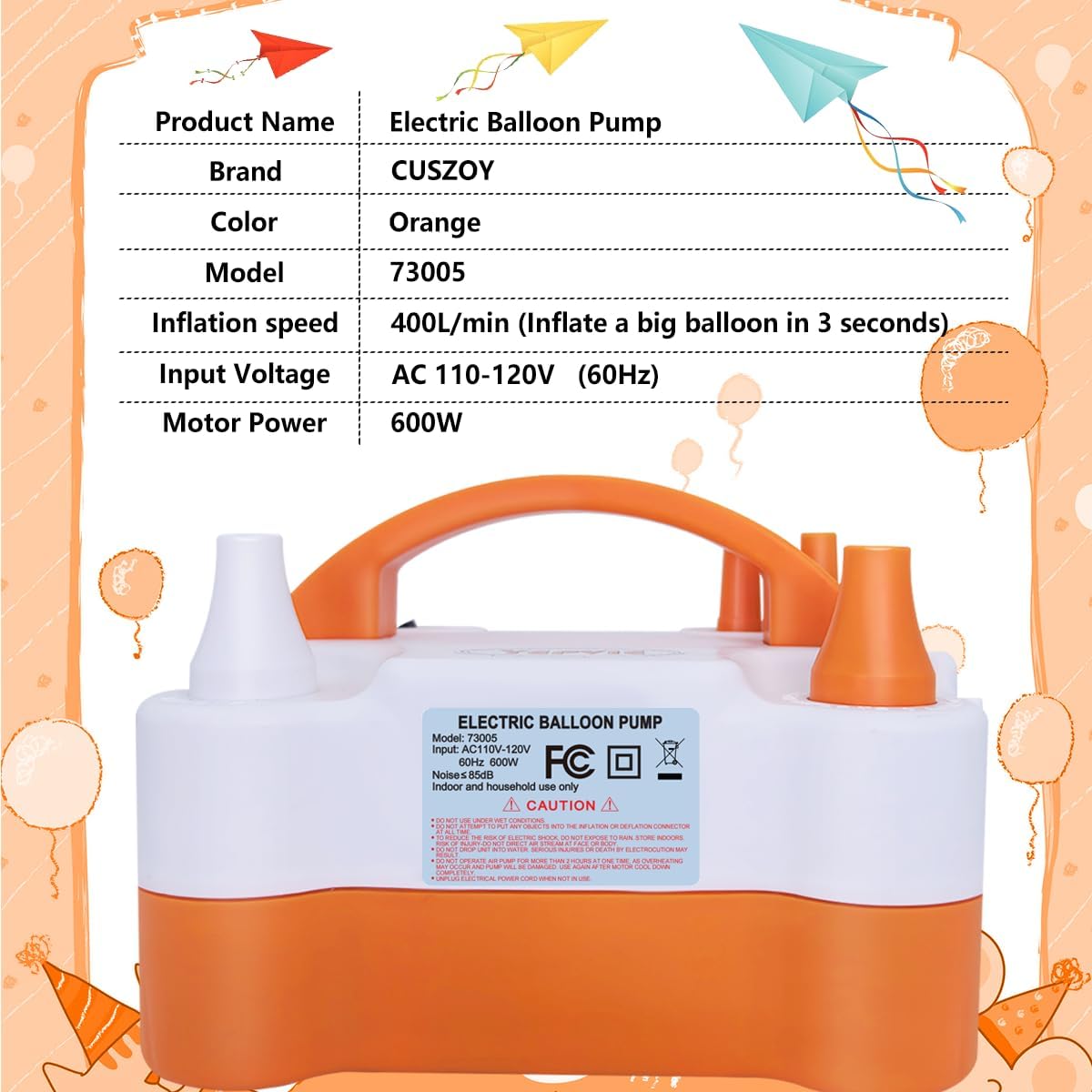 Electric Balloon Pump 600W, Fast Balloon Blower with 6 Balloon Arch Kits, Dual Nozzle & 2 Modes, Portable Air Pump for Balloon Decor for Party, Wedding, Birthday - Professional Balloon Pump