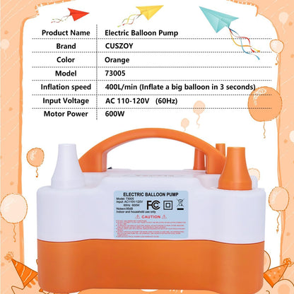 Electric Balloon Pump 600W, Fast Balloon Blower with 6 Balloon Arch Kits, Dual Nozzle & 2 Modes, Portable Air Pump for Balloon Decor for Party, Wedding, Birthday - Professional Balloon Pump