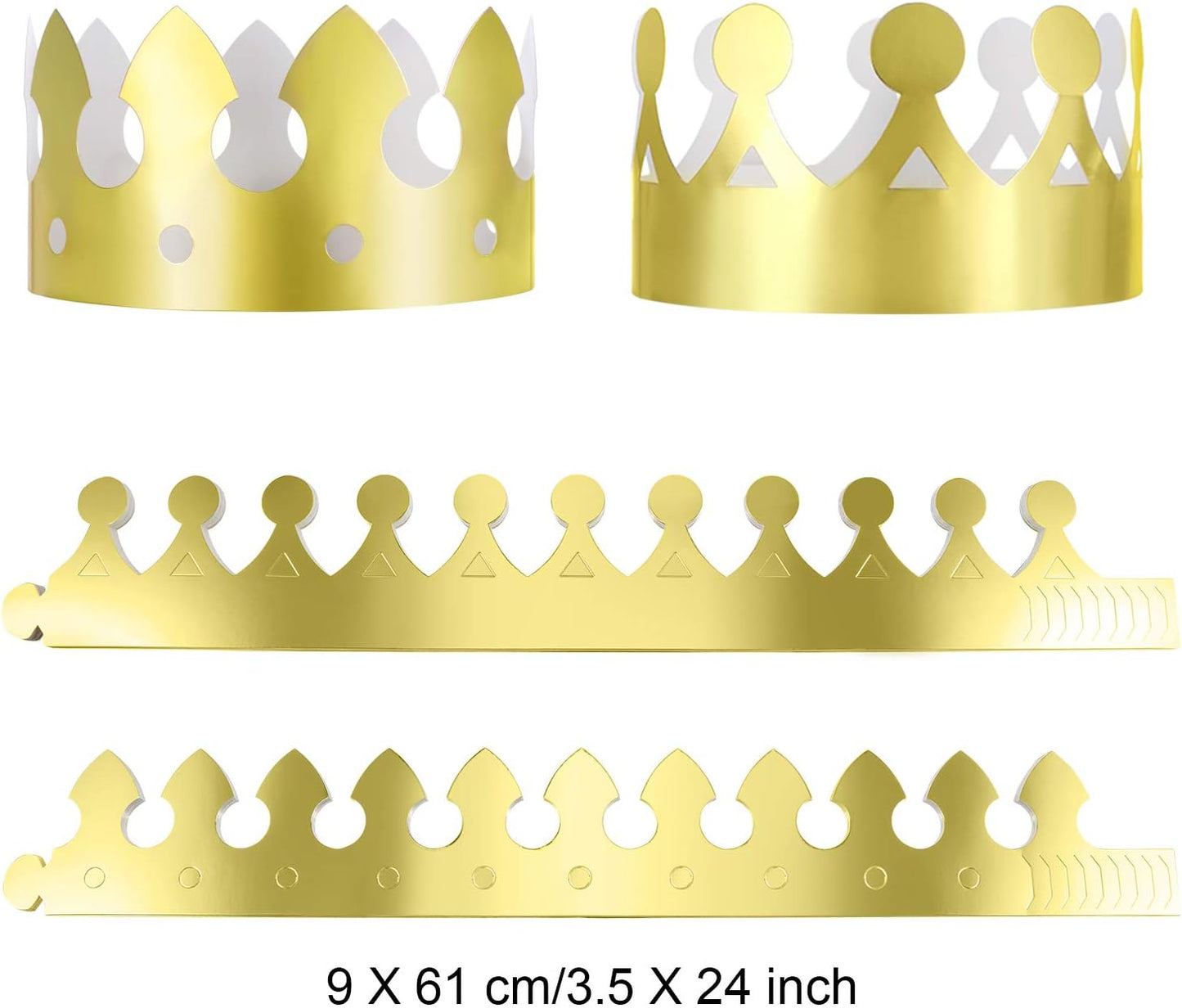 JOVITEC 24 Pcs Gold Paper Crowns Golden King Crown Foil Gold Hat for Birthday Celebration Baby Shower Photo Props