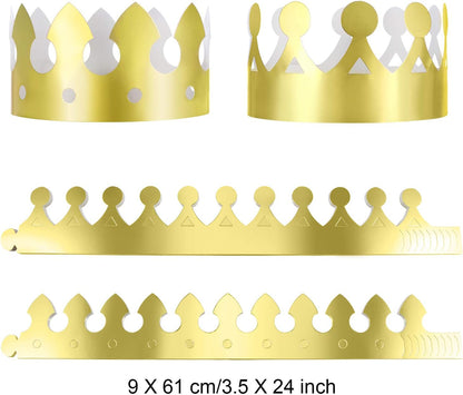 JOVITEC 24 Pcs Gold Paper Crowns Golden King Crown Foil Gold Hat for Birthday Celebration Baby Shower Photo Props