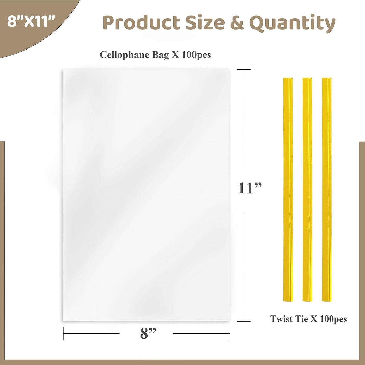 WIKDAY Cellophane Bags 100 PCS 6x10 Inches Clear Gift Gags with Ties Plastic Treat Party Favor Candy Bags for Gift Giving, Packaging Snack, Products