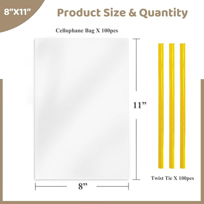 WIKDAY Cellophane Bags 100 PCS 6x10 Inches Clear Gift Gags with Ties Plastic Treat Party Favor Candy Bags for Gift Giving, Packaging Snack, Products