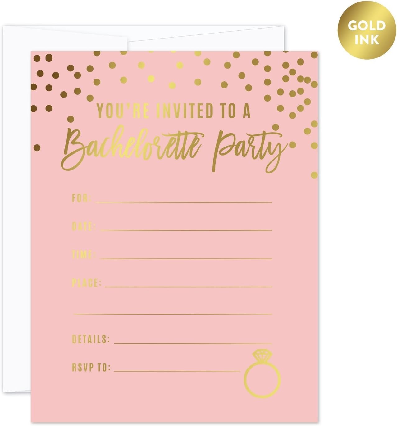 Andaz Press Blush Pink and Metallic Gold Confetti Polka Dots Bachelorette Party Bridal Shower Collection, Scavenger Hunt Game Cards, 20-Pack