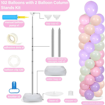 2 Set Black and Gold Balloons Column Stand Kit with 100 Balloons Adjustable Balloon Stand with Bases for Floor Black Gold Confetti Balloon Column Kit for Bridal Shower Valentine Birthday Party Decor
