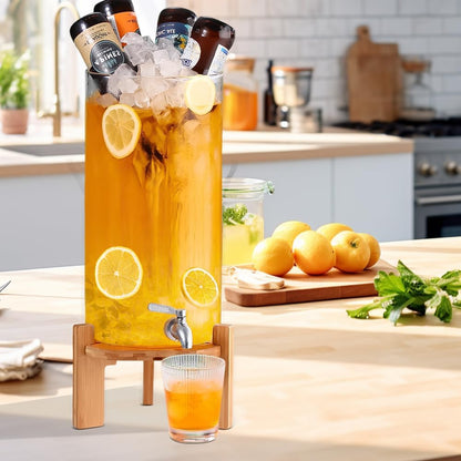 Beverage Dispenser, 1.5 Gallon Glass Drink Dispenser with Stand, Glass water dispenser with Spigot, Large Drink Dispensers for Parties,Bars,Restaurants, 5L