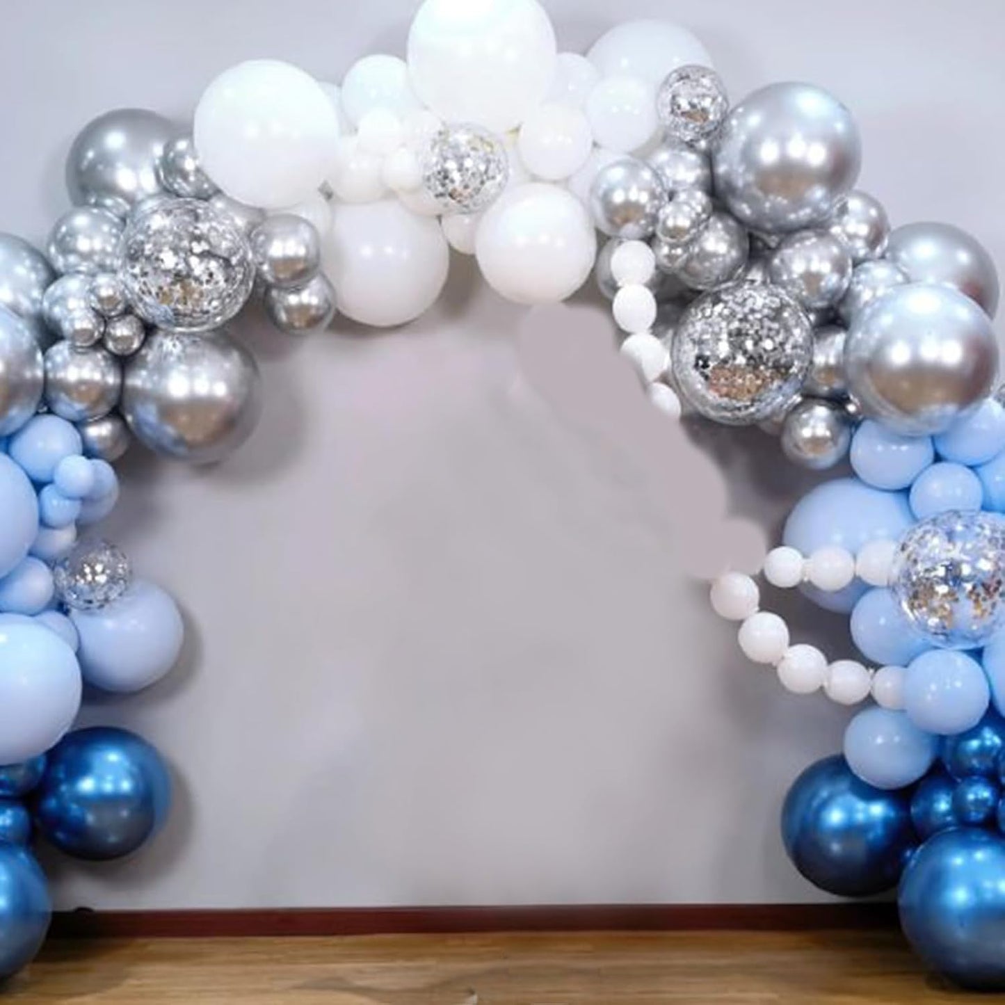 60 Pcs Blue and Silver Balloons, Navy Royal Blue Silver Party Balloons with Metallic Confetti Helium Latex Balloons for Birthday Baby Showers Fathers Day 2025 Graduation Decoration