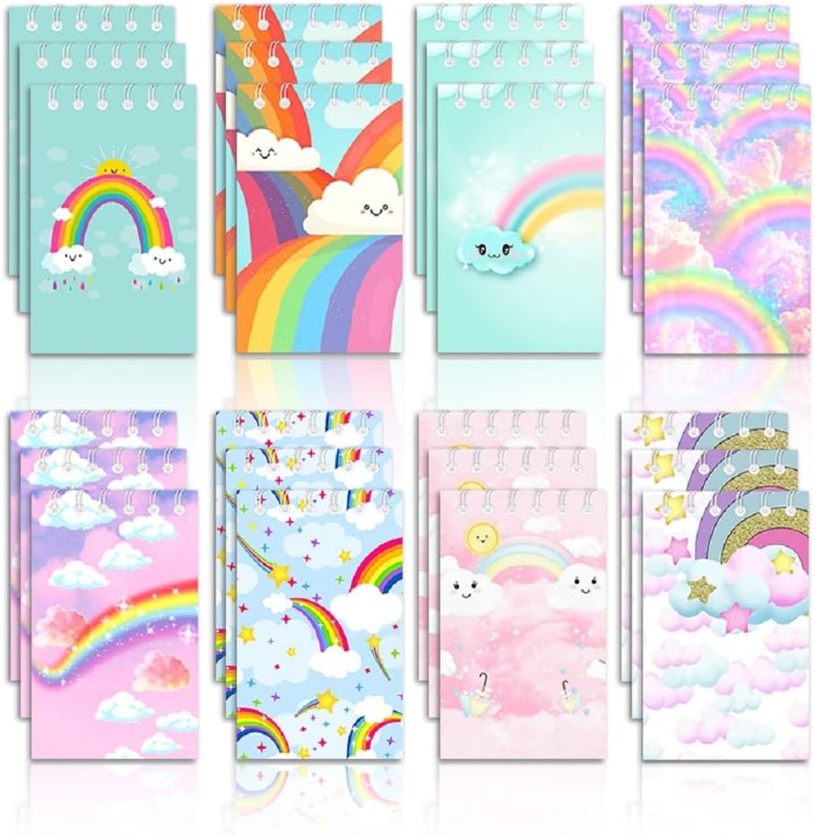 24 Pcs Mini Rainbow Notepads Rainbow Spiral Pocket Notebook Fun Coil Mini Notepad Birthday Party Supplies 8 Styles Office Products Decoration