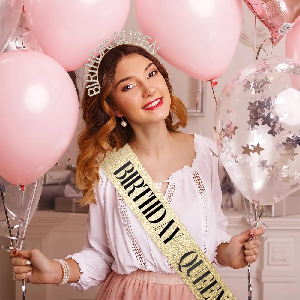 Birthday Sash & Crown for Women - Tiara Headband, Girls' Decorations Accessories