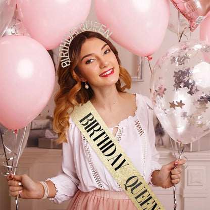 Birthday Sash & Crown for Women - Tiara Headband, Girls' Decorations Accessories