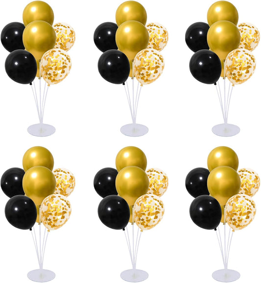 6 Set Balloon Stand Kit for Table Centerpieces With Balloon and Base Party Decorations for Birthday Wedding Retirement Graduation Baby Shower (Black Gold)
