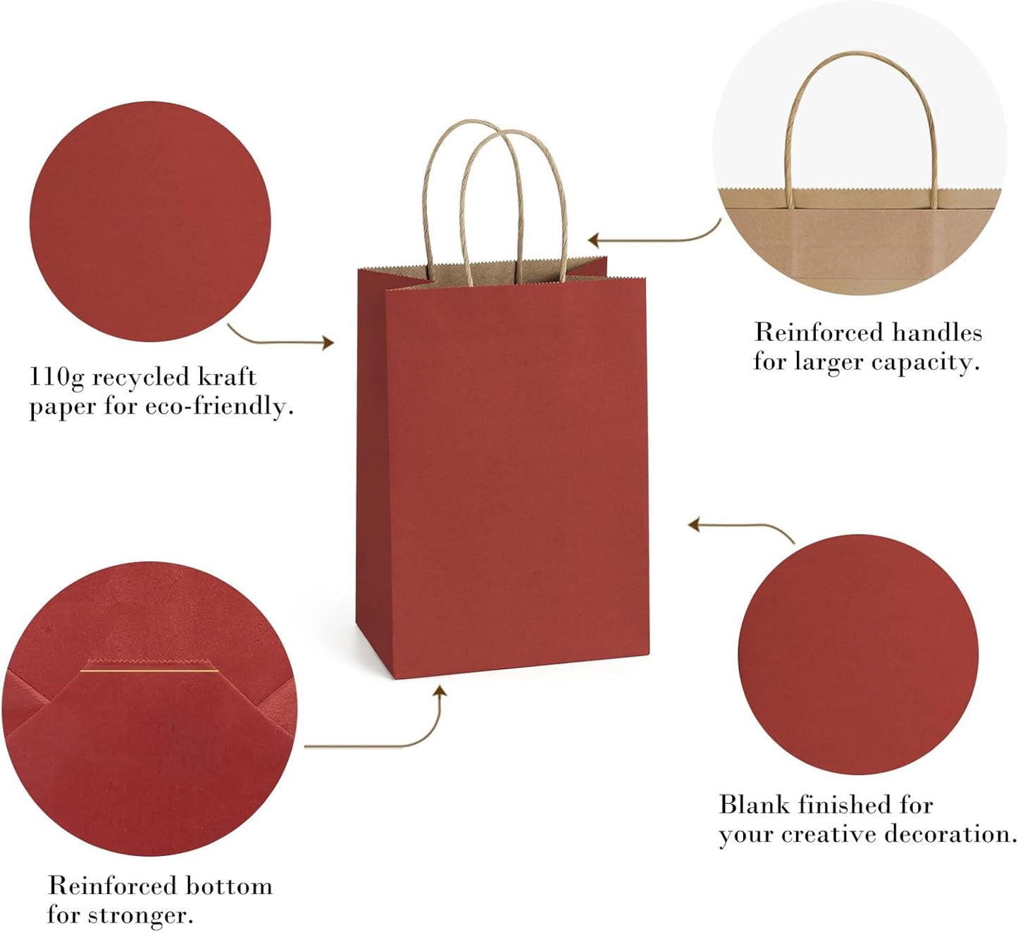 BagDream Gift Bags 100Pcs 5.25x3x8 Small Kraft Paper Gift Bags with Handles Bulk, Brown Paper Sacks for Small Business, Retail, Merchandise, Wedding Birthday Party Favor