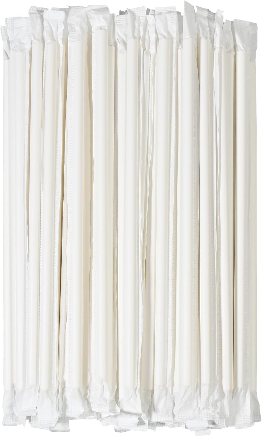 [300 Pack] Biodegradable 10 Inch Long Giant Paper Drinking Straws 8mm Wide - Individually Wrapped, Plain White