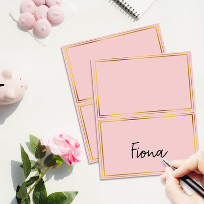 Gold Foil Border Place Cards, Set of 25 Tent Name Cards for Table Setting, Food Label for Wedding, Baby Shower, Birthday Dinner Party Supplies -010