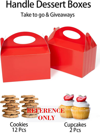 Happyhiram 50 Pcs Party Treat Boxes - White, 6 Inch Candy Boxes with Handle - Paper Cookie Gift & Snack Goodie Bags for Kids Birthday, Baby Shower, Wedding