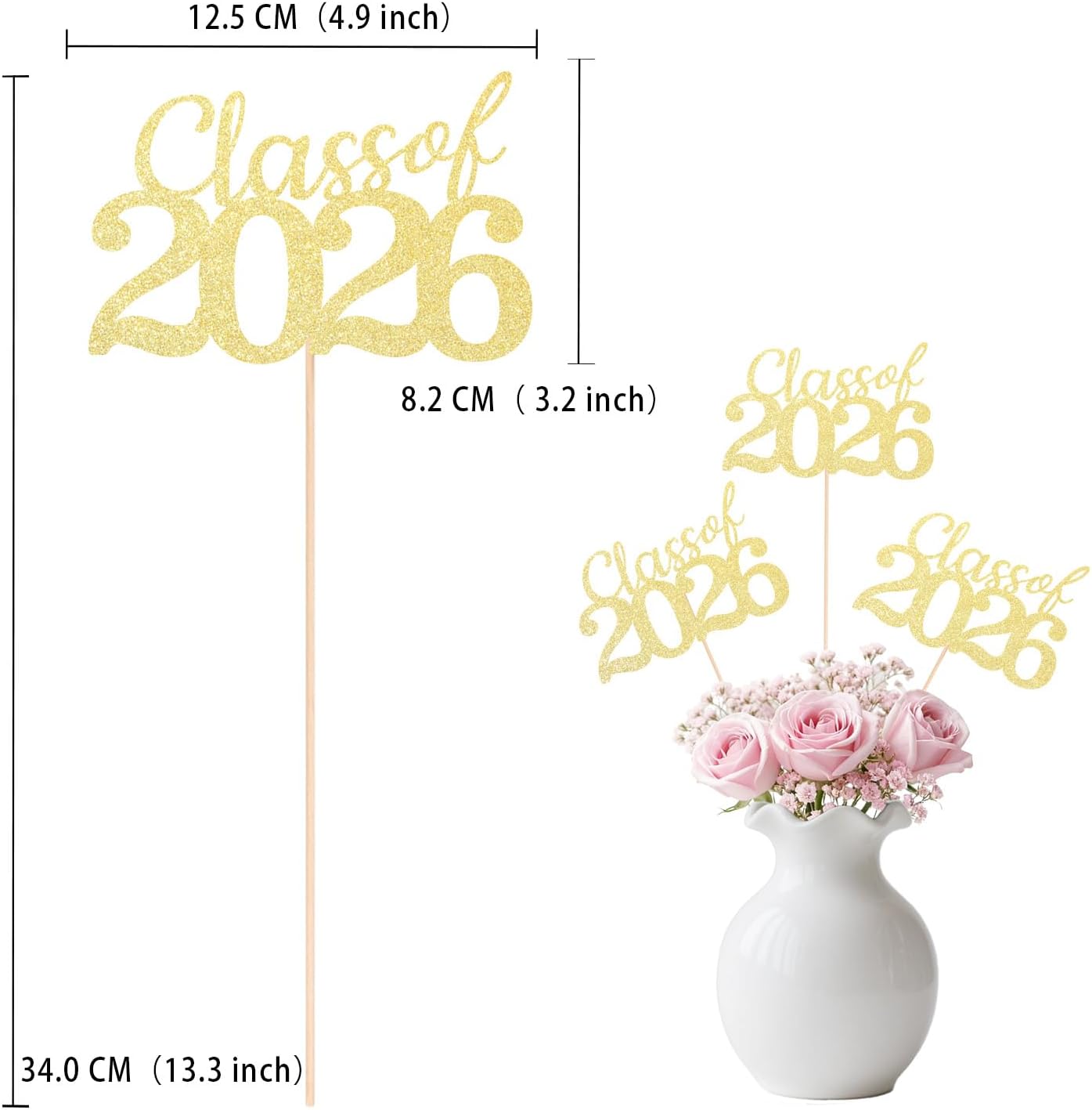 Gold Class of 2026 Double-sided Graduation Table Centerpieces, 12 Pcs Grad Party Decorations with Sticks, Graduation 2026 Party Supplies for Table Decor