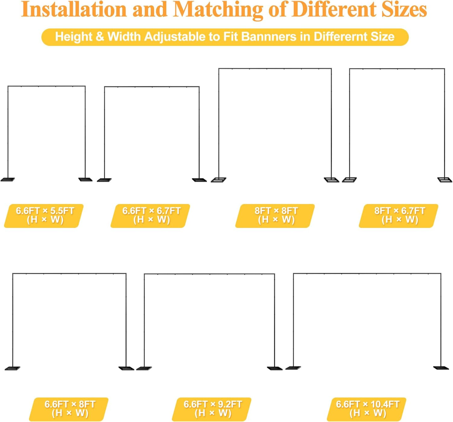 Putros Heavy Duty Backdrop Stand 8ft x 8ft Gold Pipe and Drape Kit Adjustable Metal Backdrop Sand for Wedding Photobooth Exhibition Decoration