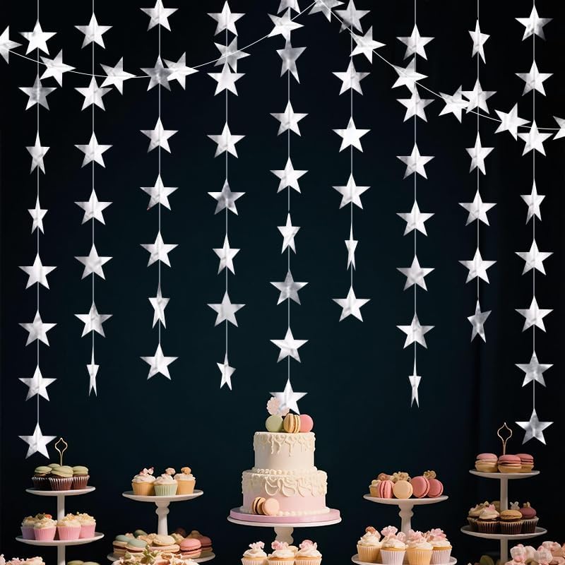 Iridescent Shining Star Hanging Garland Iridescent Hanging Sparkling Star Streamer Glitter Bunting Banner Twinkle Backdrop for Wedding Baby Shower Birthday Christmas Decorations 40 Feet