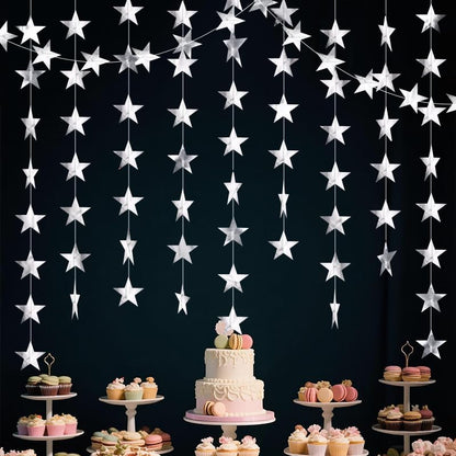 Iridescent Shining Star Hanging Garland Iridescent Hanging Sparkling Star Streamer Glitter Bunting Banner Twinkle Backdrop for Wedding Baby Shower Birthday Christmas Decorations 40 Feet