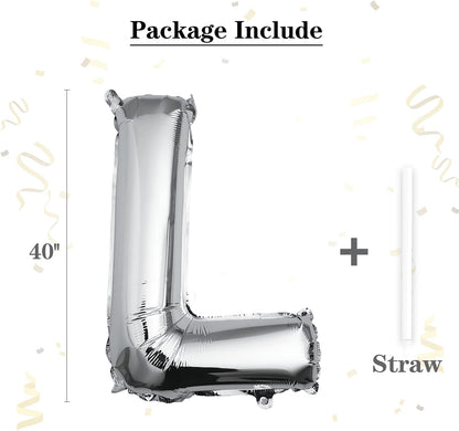 40 inch Silver Letter A Balloon, Big Size Alphabet Foil Mylar Helium Balloons for Birthday Party Celebration Wedding Anniversary Baby Shower Decorations Supplies Alphabet A