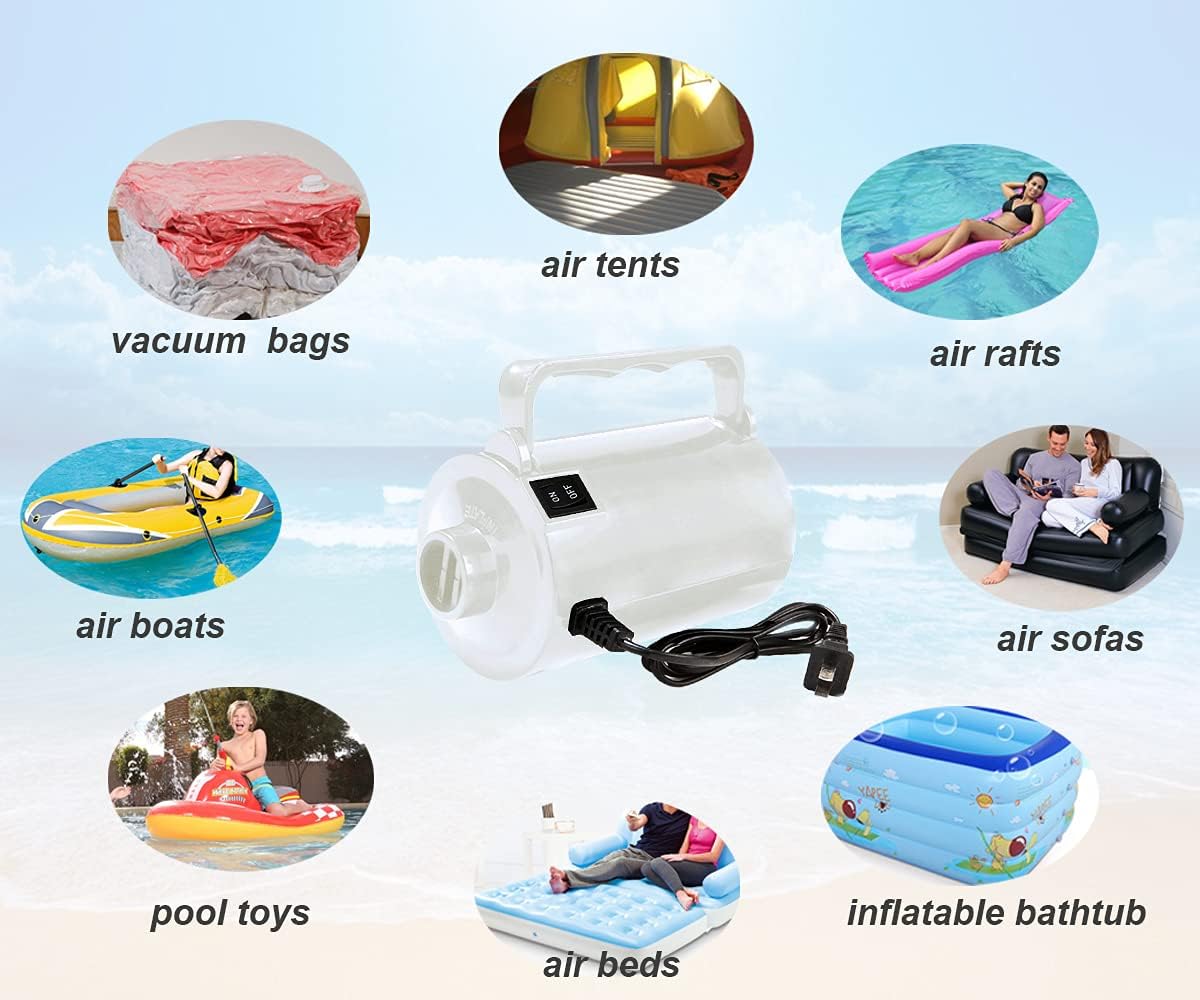 Artigarden Electric Air Pump Portable 460W Quick-Fill Air Pump Air Flow 45CFM 2.1PSI with Hose 5 Nozzles 120V AC Inflator Deflator Pump for Air Mattress Air Bed Inflatable Cushion Boat Swimming Ring