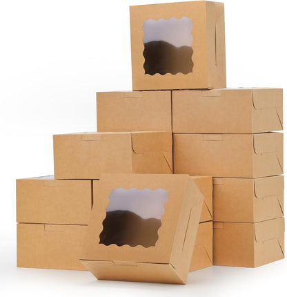 Moretoes 15pcs Cookie Boxes with Window, 6x6x3in Brown Bakery Boxes for Treats, Small Cake, Desserts, Donuts, Pastry