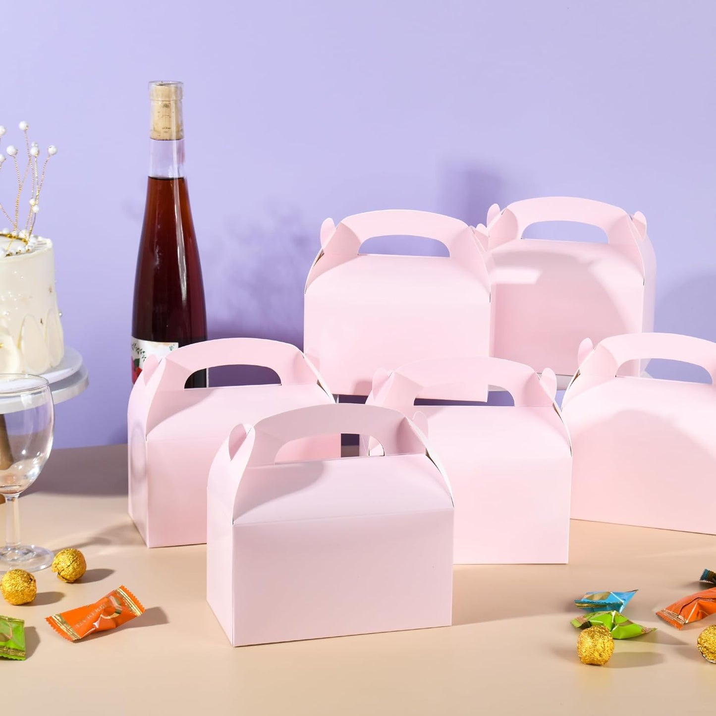 DjinnGlory 36 Pack White Party Favor Treat Boxes with Handle, DIY Paper Boxes for Baby Shower, Birthday, All Occasion, Small Gable Boxes for Small Business 6.18 x 3.58 x 3.38 Inches