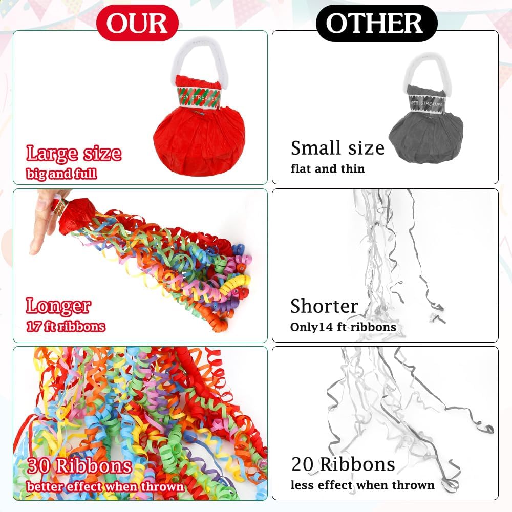 No Mess Streamers,16 Pack Hand Throw Streamers Colorful Party Streamer Poppers No Mess Confetti Poppers Party Poppers for Graduation Birthday Wedding Retirement Celebrations Baby Shower Party Favors