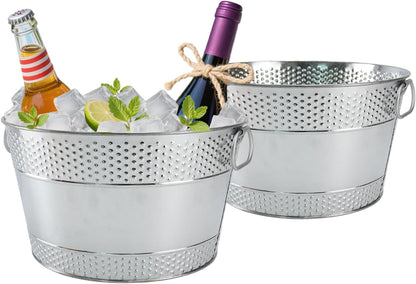 Metal Ice Bucket Galvanized Beverage Tub, Drink Buckets Large Cooler for Wine Beer Champagne Cocktails for Catering, Bars, Parties, Outdoor Events (Black-1PC)