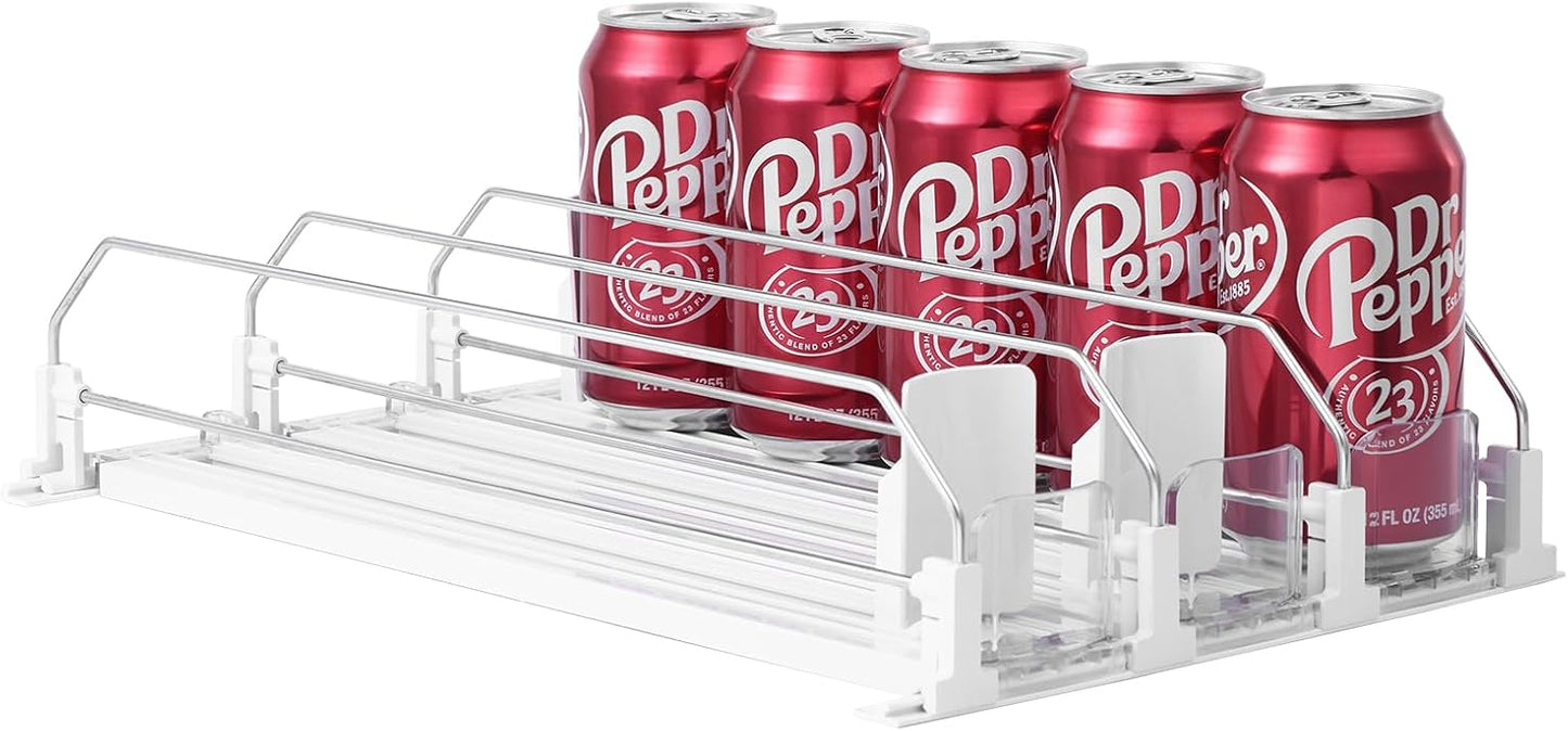 Drink Organizer for Fridge-White Automatic Pusher Glide,12oz 16oz 20oz-Soda Dispenser for Fridge-Holds up to 30 Cans