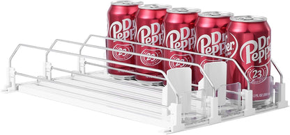 Drink Organizer for Fridge-White Automatic Pusher Glide,12oz 16oz 20oz-Soda Dispenser for Fridge-Holds up to 30 Cans
