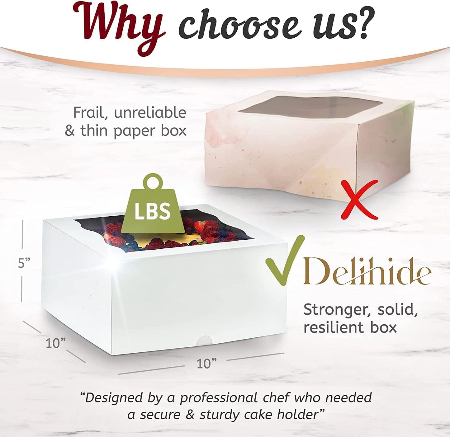 Premium Cake Boxes with Cake Boards Set - 12 Front-Loading Sturdy Cardboard Cake Boxes 10", 12 White/Gold Greaseproof Boards 10 Inch - Window Cake Box Set