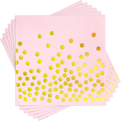 100PCS Blue Party Napkins Gold Dot Cocktail Paper Napkins Beverage Napkin for Birthday Wedding Dinner Disposable Supplies