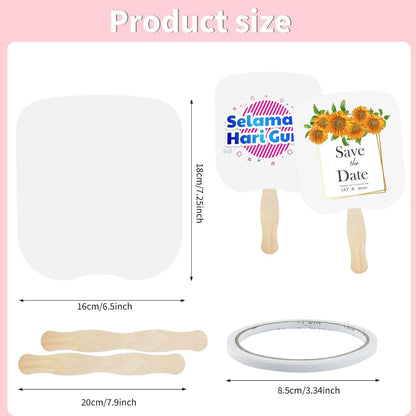 94 Pcs Church Fans Handheld Set, 60 Cardstock Paper Fans with 30 Wavy Wooden Sticks and 4 Rolls of Double-Sided Tape, Handheld Blank White Cardstock for DIY Crafting Painting Custom Fans