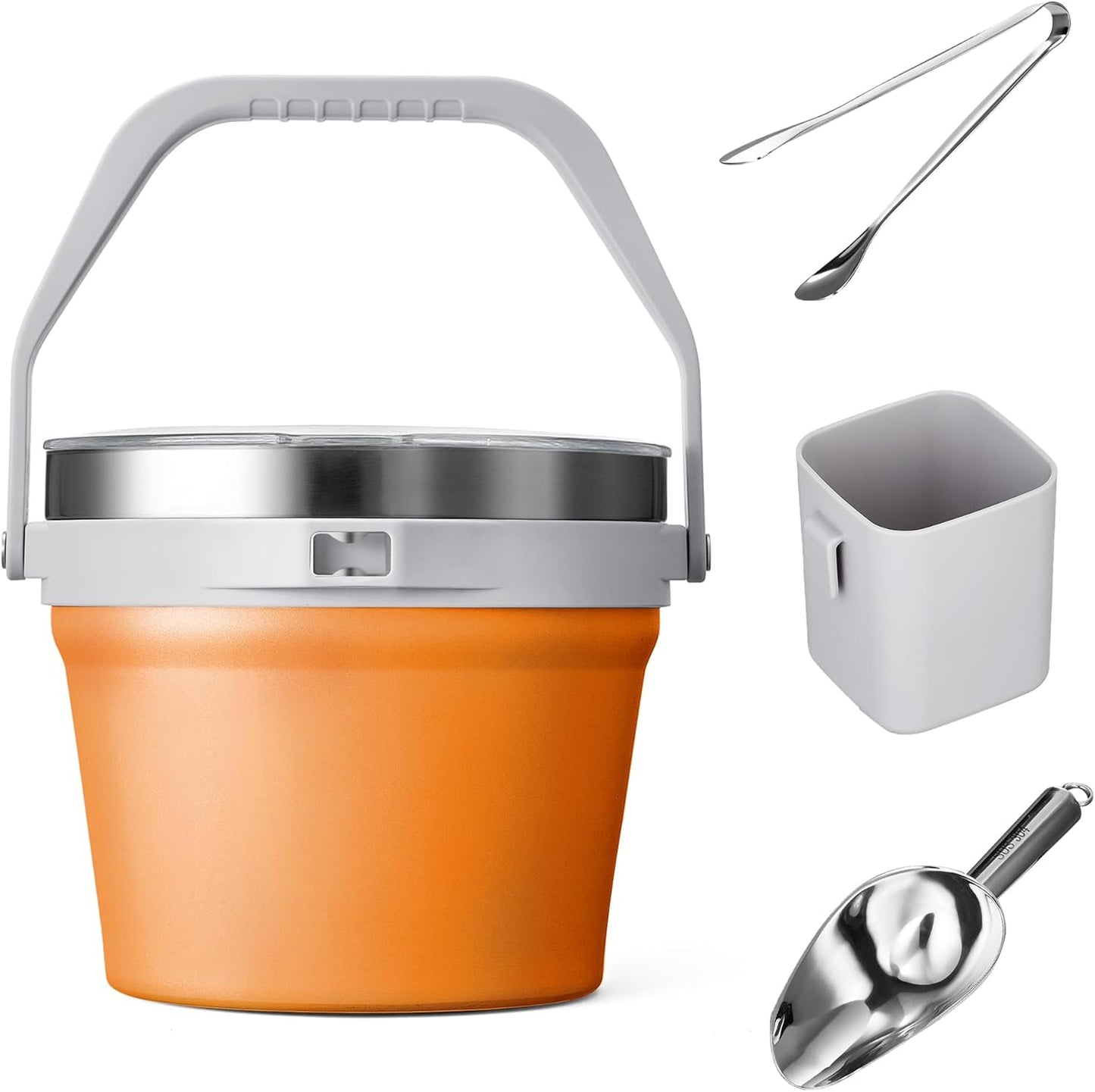 COKTIK 7L Vacuum Insulated Ice Bucket with Lid and Scoop& Tongs，Large capacity Stainless Steel Beverage Bucket for Cocktail, Champagne, Wine, Beer，Large Parties（Milk White Suit）