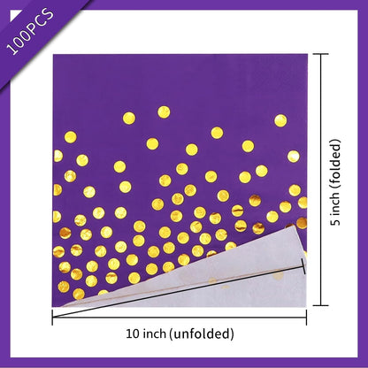 100PCS Blue Party Napkins Gold Dot Cocktail Paper Napkins Beverage Napkin for Birthday Wedding Dinner Disposable Supplies