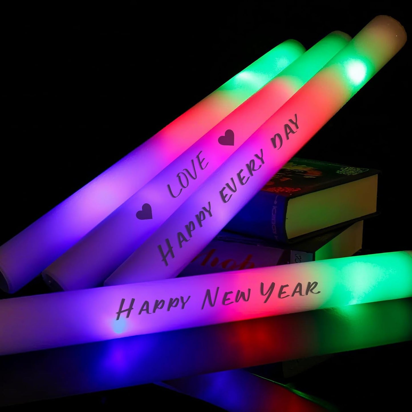 30pcs Foam Light up Sticks Bulk, Glow in the Dark Party Supplies with 3 Flashing Modes, Glow Wands for Birthday, Wedding, Concert, Outdoor Camping, Raves Foam Sticks