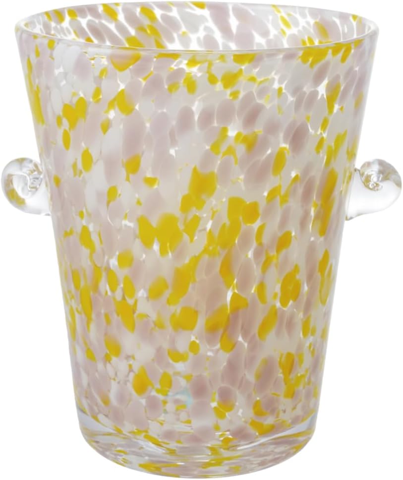 Creative Co-Op 32-Ounce Confetti Glass Ice Bucket with Handles, Yellow and Green